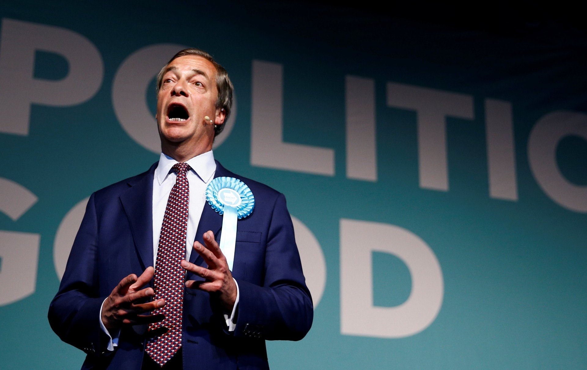 法拉奇（Nigel Farage）的脫歐黨（Brexit Party）在23日歐洲議會選舉民調中遙遙領先，保守黨卻有機會變成「第四大黨」。（路透社）
