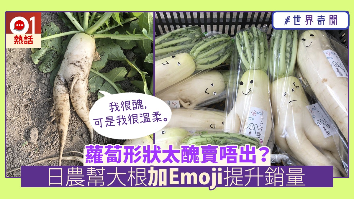 蘿蔔形狀太醜賣唔出 日農幫大根加emoji 一招變可愛唔駛扔