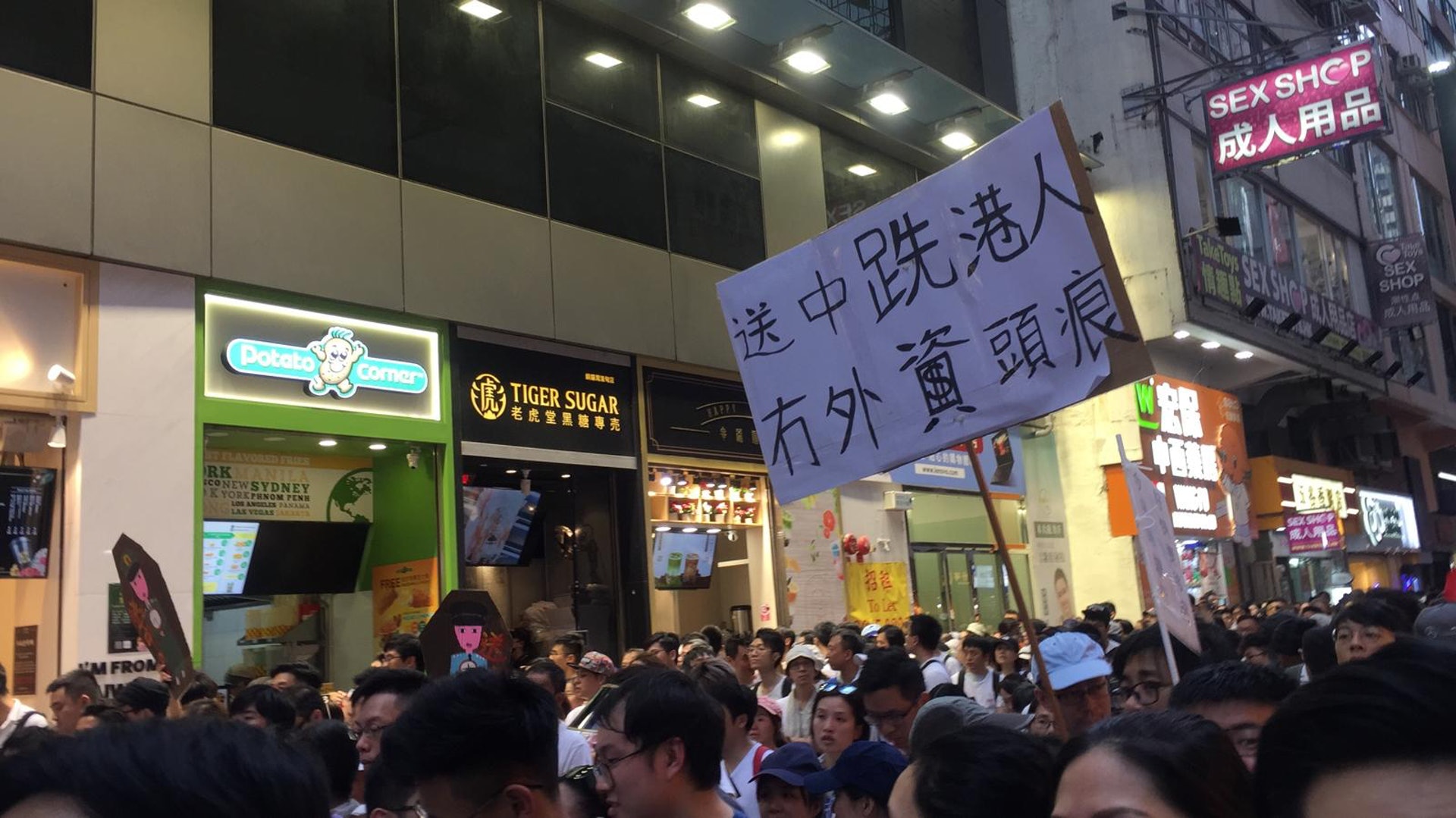 有人亦手持標語,警告修例或令外資公司撤資。(李智智攝) 有人亦手持標語,警告修例或令外資公司撤資。(李智智攝)