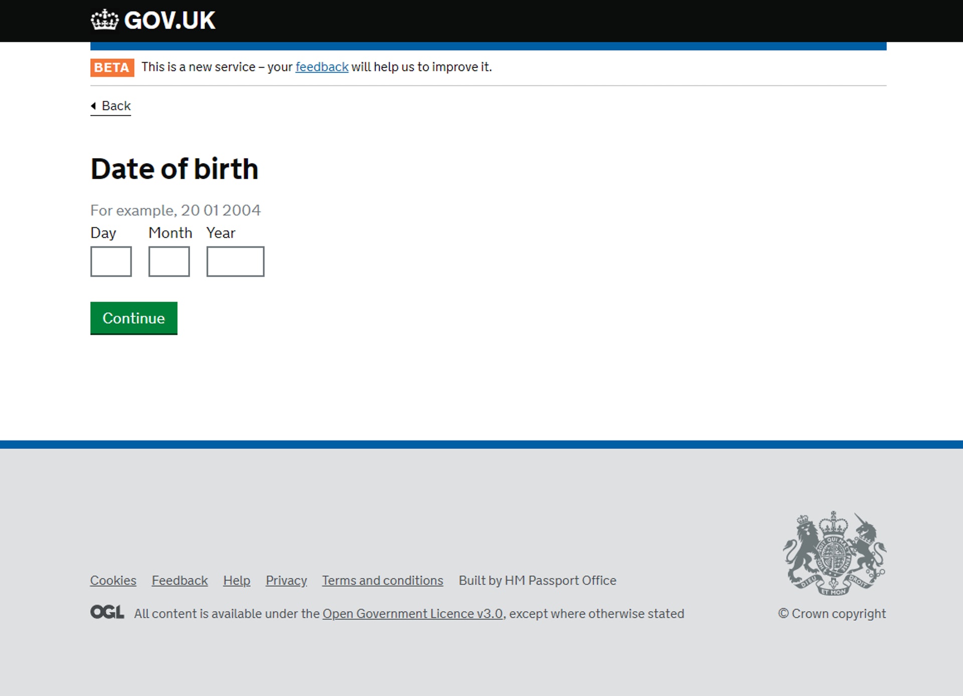 「生日日期,日/月/年」(GOV.UK 網站截圖) 「生日日期,日/月/年」(GOV.UK 網站截圖)