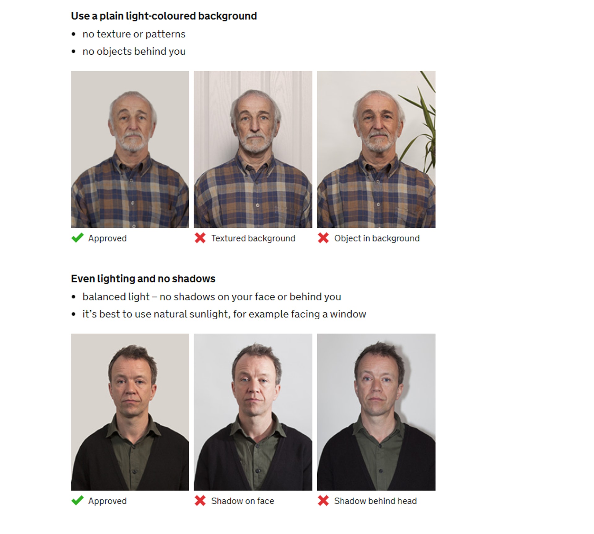 只可白色背景，面和背景也不能有陰影（GOV.UK 網站截圖)