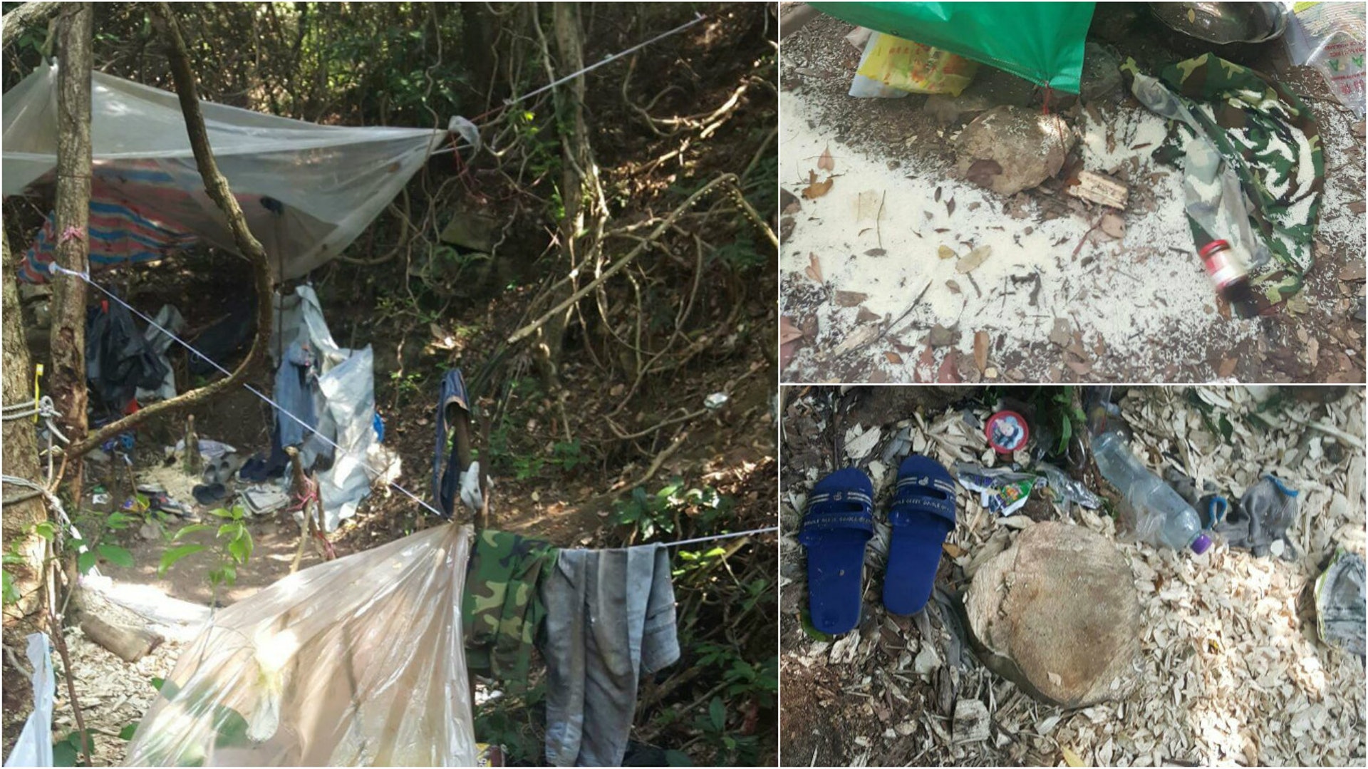將軍澳亦發現有同類型斬樹黨的棲身之所,蚊香、內地品牌的香煙罐屢見不鮮。(受訪者提供) 將軍澳亦發現有同類型斬樹黨的棲身之所,蚊香、內地品牌的香煙罐屢見不鮮。(受訪者提供)