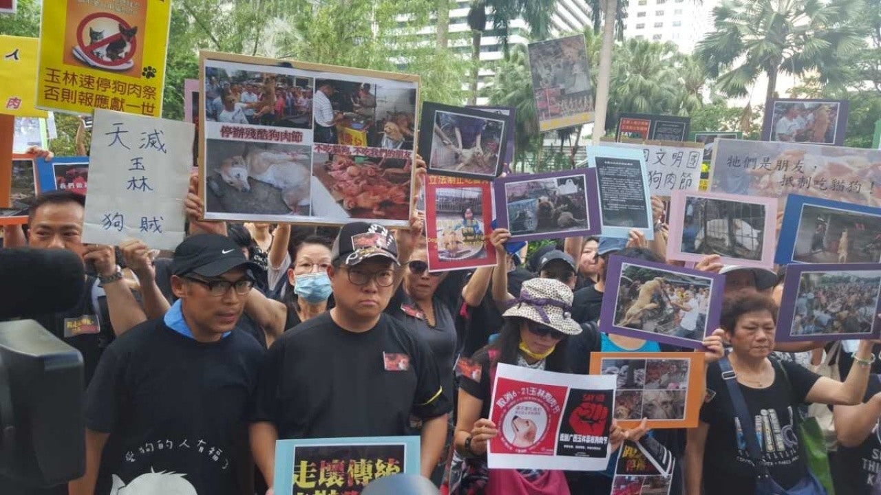 香港也曾有聲援反對狗肉節的遊行。(資料圖片) 香港也曾有聲援反對狗肉節的遊行。(資料圖片)