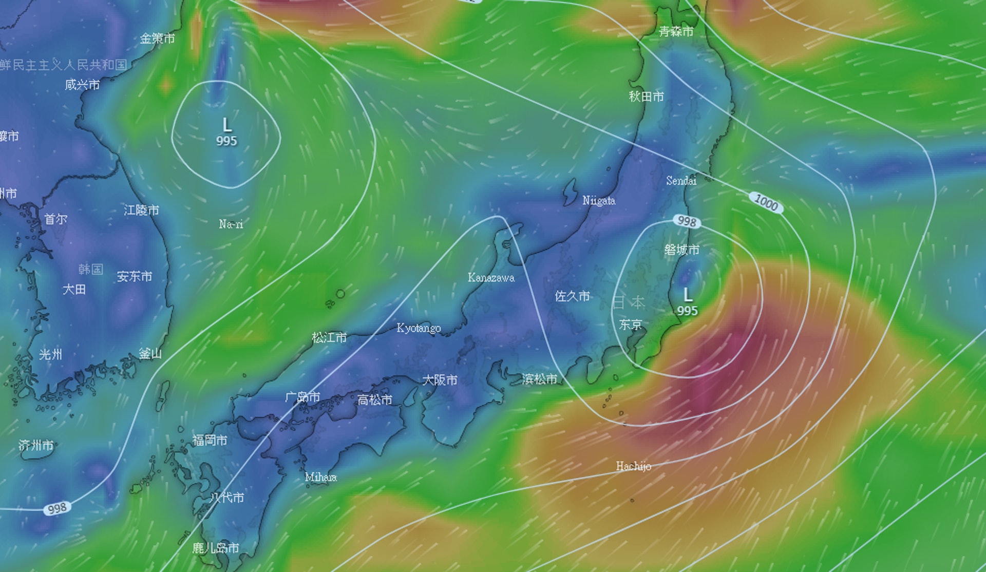 美國全球預報系統(GFS)下周六(29日)預測。(windy截圖) 美國全球預報系統(GFS)下周六(29日)預測。(windy截圖)