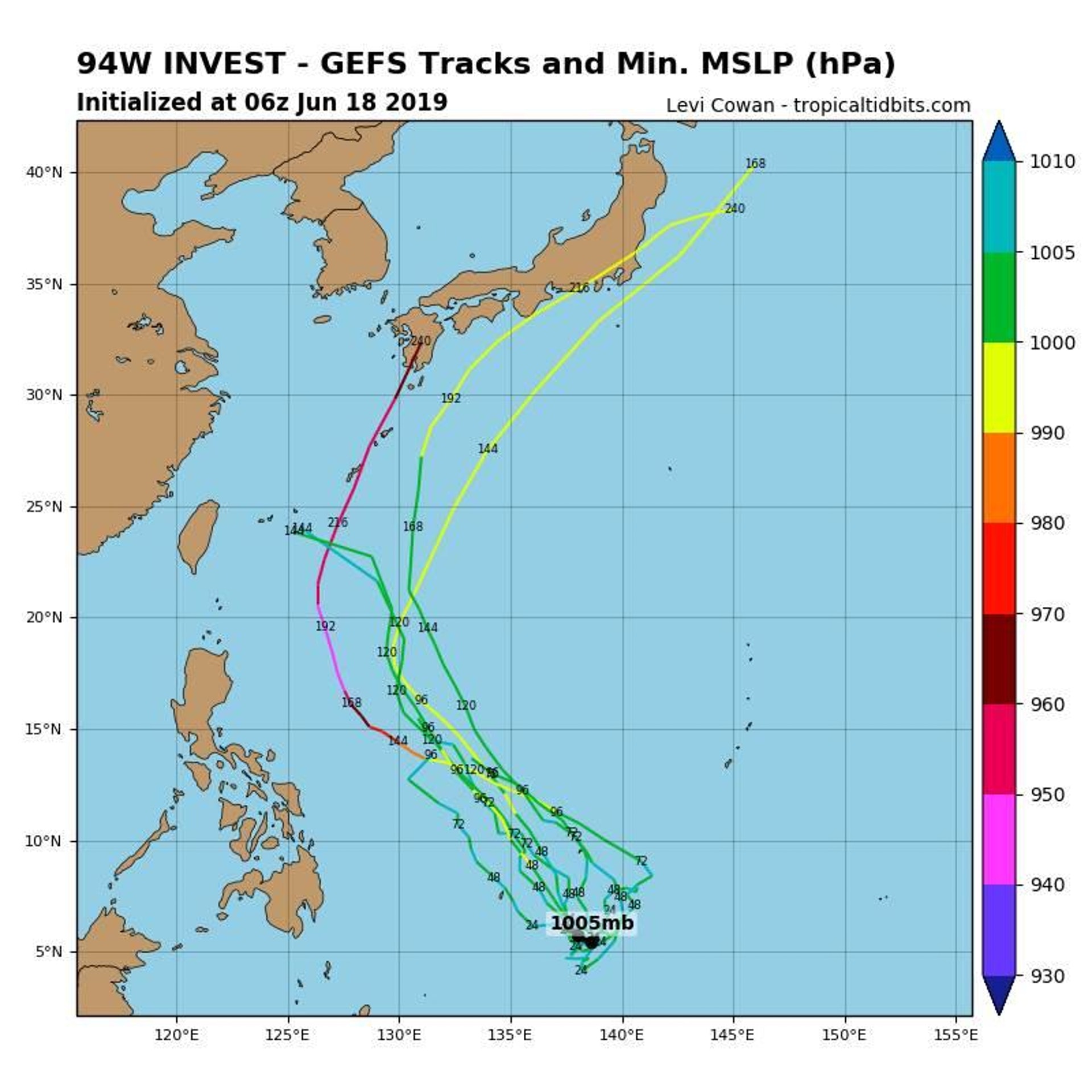 美國軍方JTWC(聯合颱風警報中心)預測圖,都顯示熱帶氣旋會吹襲日本。(JTWC圖片) 美國軍方JTWC(聯合颱風警報中心)預測圖,都顯示熱帶氣旋會吹襲日本。(JTWC圖片)