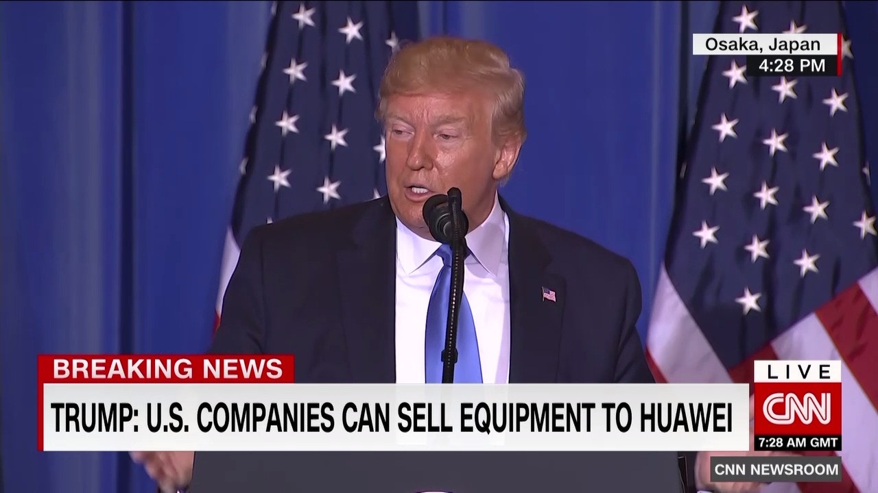 美國總統特朗普在 G20 峰會正式宣布，允許美國企業再次向華為提供零件、技術及設備。（CNN）