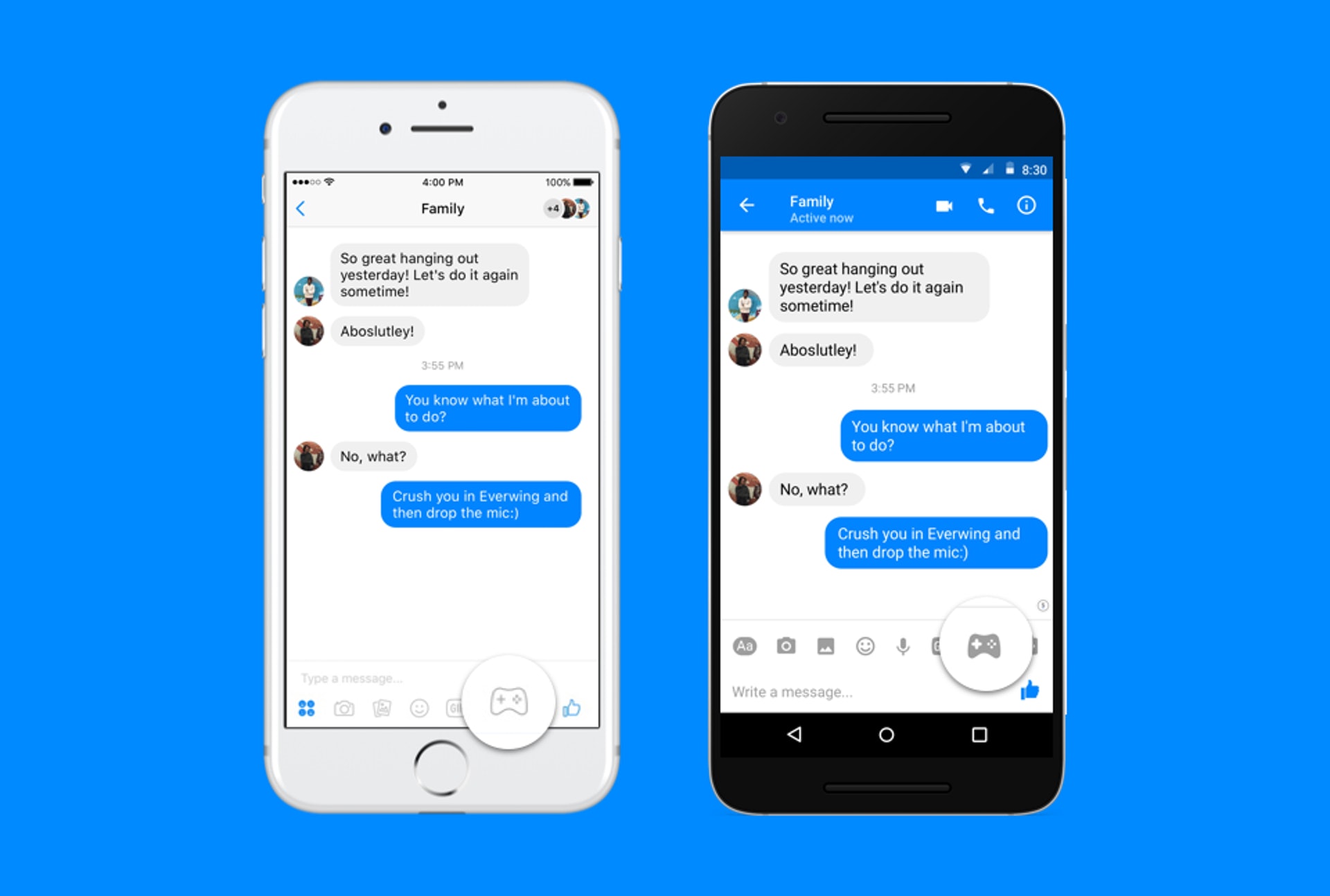 即日起,只要更新facebook Messenger便可使用即時遊戲功能,向朋友發出挑機邀請。 即日起,只要更新facebook Messenger便可使用即時遊戲功能,向朋友發出挑機邀請。