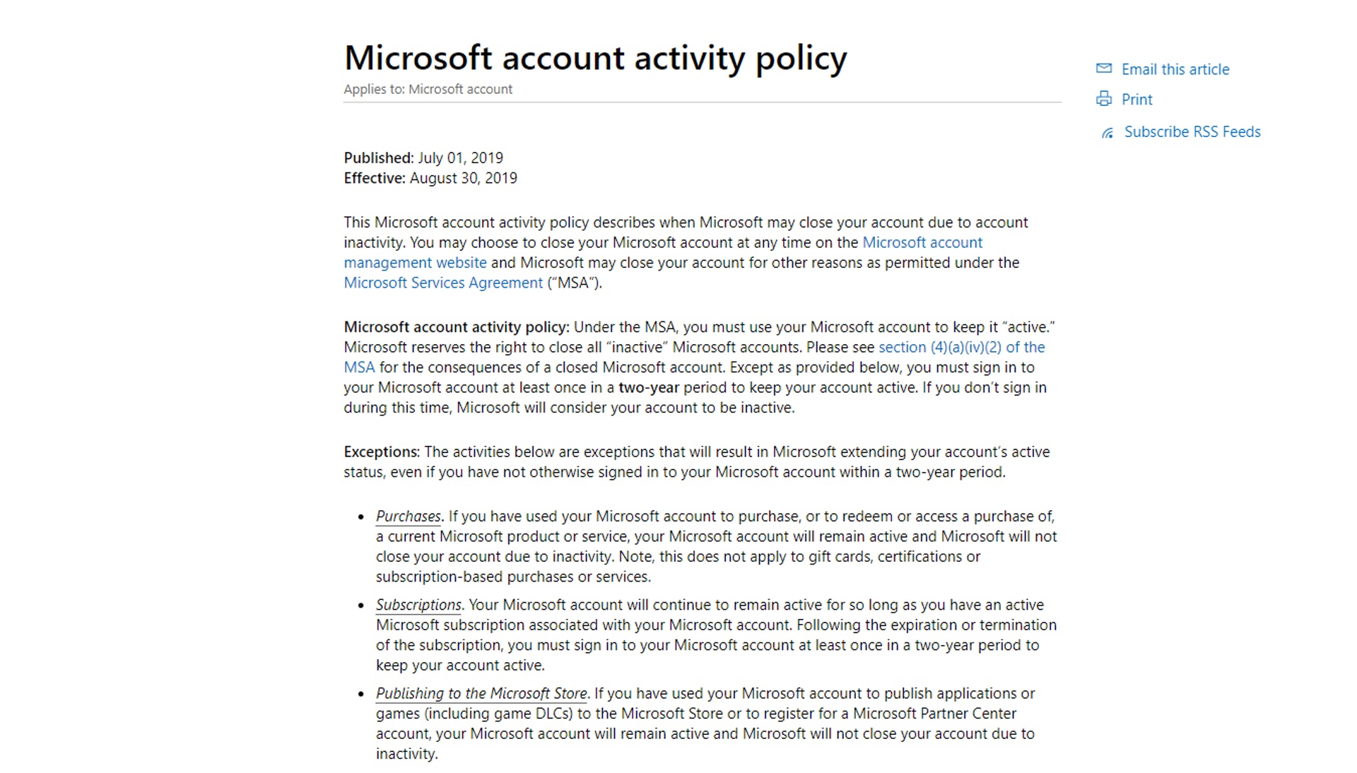 Microsoft近日發表一則公告宣佈,將會由2019年8月30日起永久刪除兩年內沒有活動紀錄的非活躍帳戶。(Mircosoft) Microsoft近日發表一則公告宣佈,將會由2019年8月30日起永久刪除兩年內沒有活動紀錄的非活躍帳戶。(Mircosoft)