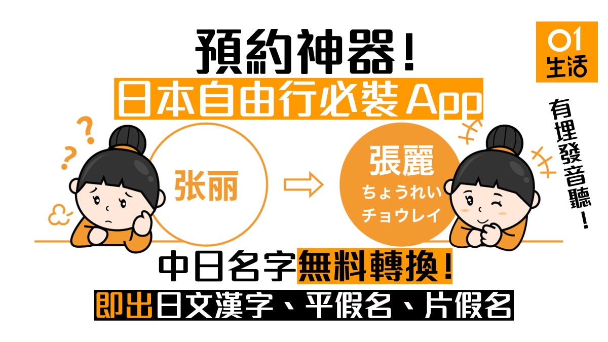 中轉日名字即輸入即有 Name變換君無料轉譯日文漢字 平假名及片假名