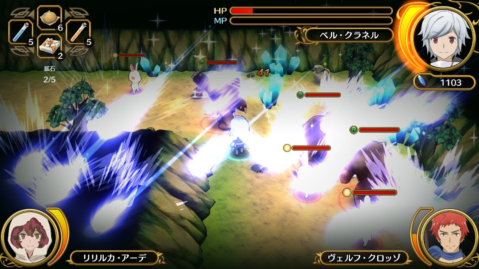 支援者發動的強力支援攻擊（《在地下城尋求邂逅是否搞錯了什麼無限・戰鬥》遊戲畫面）