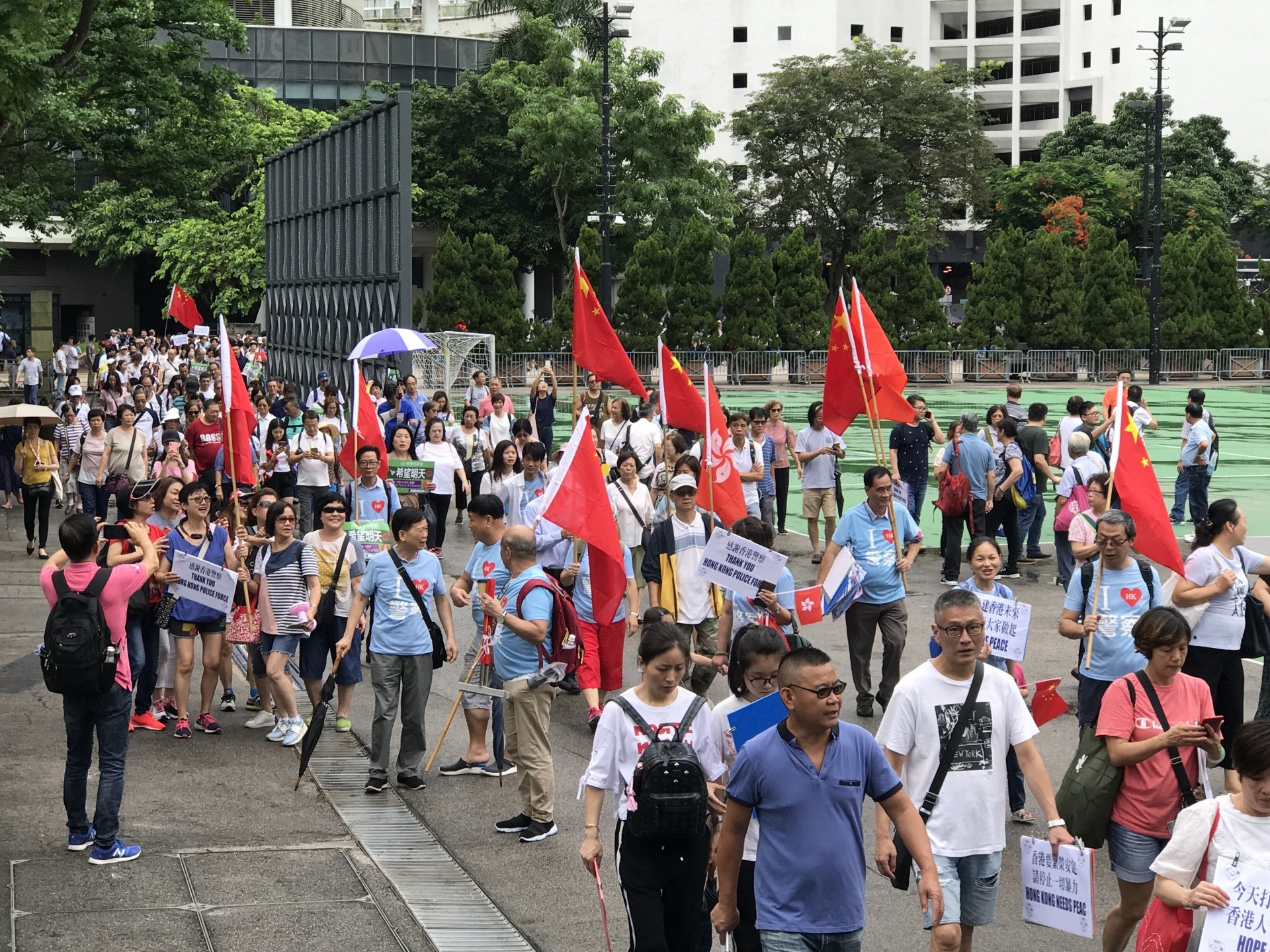 有參加集會人士高舉國旗。(梁妍玲攝)