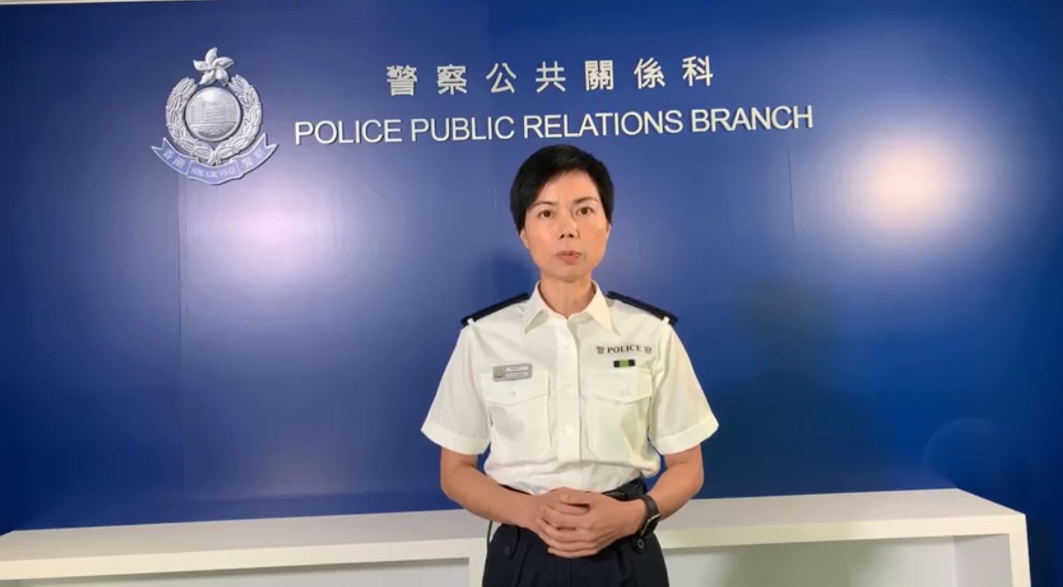 警察公共關係科高級警司余鎧均。（「香港警察 Hong Kong Police」facebook影片截圖）