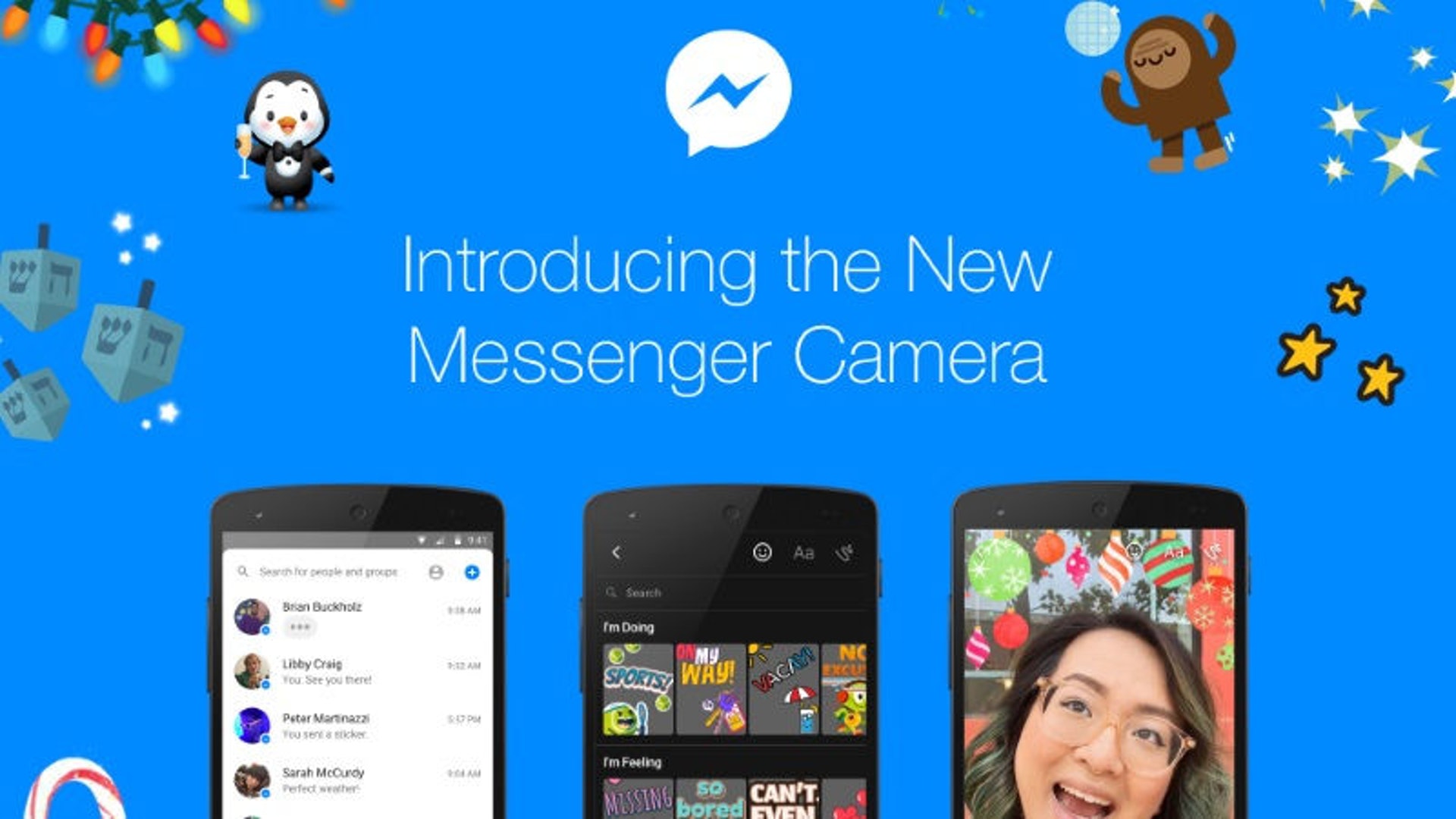 fb Messenger最新推出貼圖相機,加入聖誕元素,用家可以拍照扮鹿仔。(facebook) fb Messenger最新推出貼圖相機,加入聖誕元素,用家可以拍照扮鹿仔。(facebook)