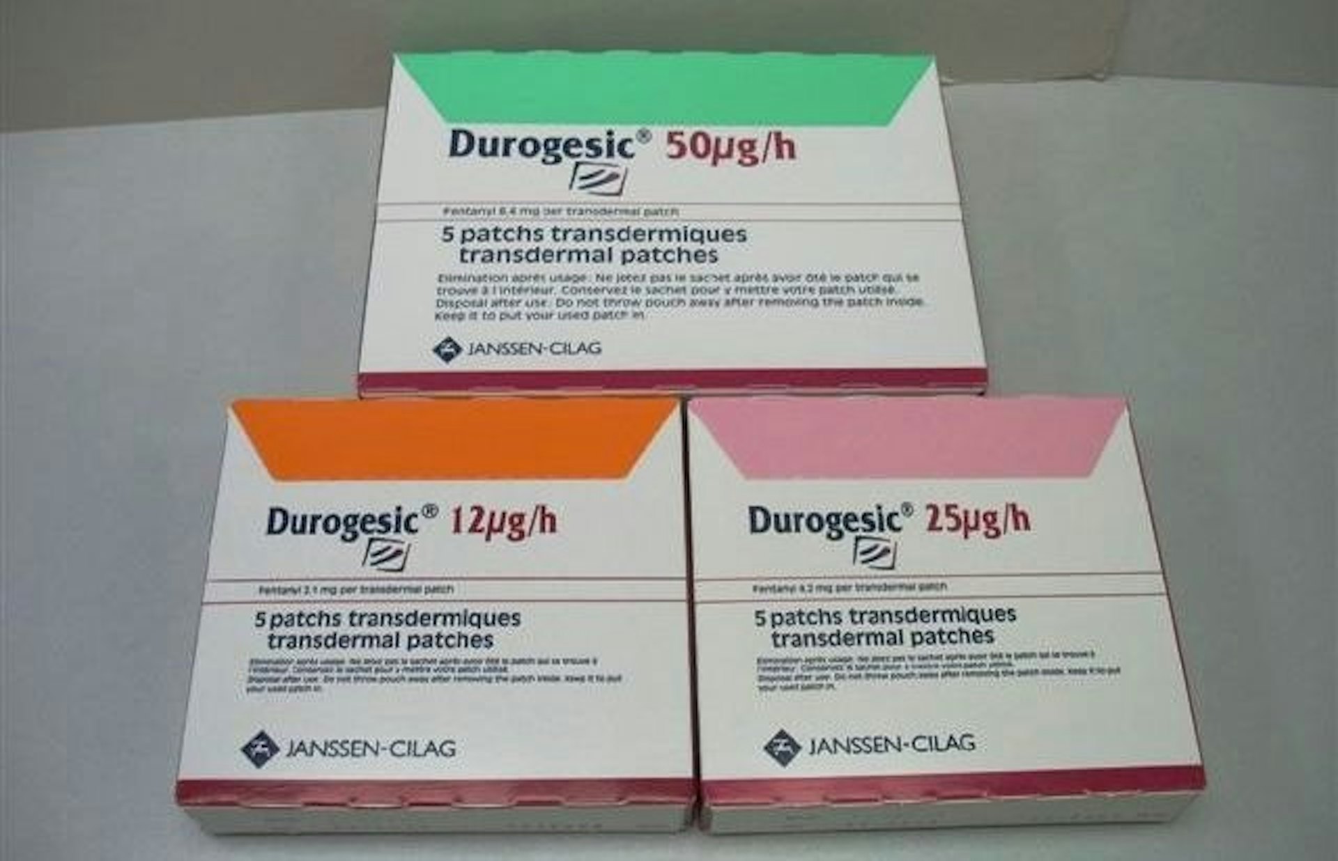 三款不同劑量的Durogesic止痛貼。(香港科研製藥聯會) 三款不同劑量的Durogesic止痛貼。(香港科研製藥聯會)