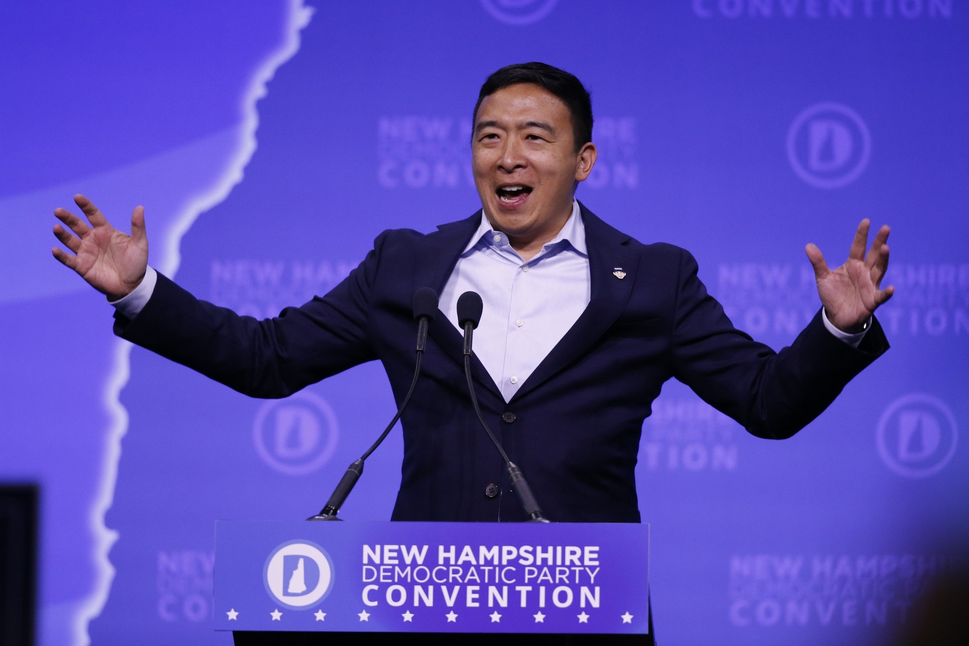 楊安澤的「自由紅利」政綱,讓他在民主黨選舉中突圍而出,深受網民擁戴。(美聯社) 楊安澤的「自由紅利」政綱,讓他在民主黨選舉中突圍而出,深受網民擁戴。(美聯社)