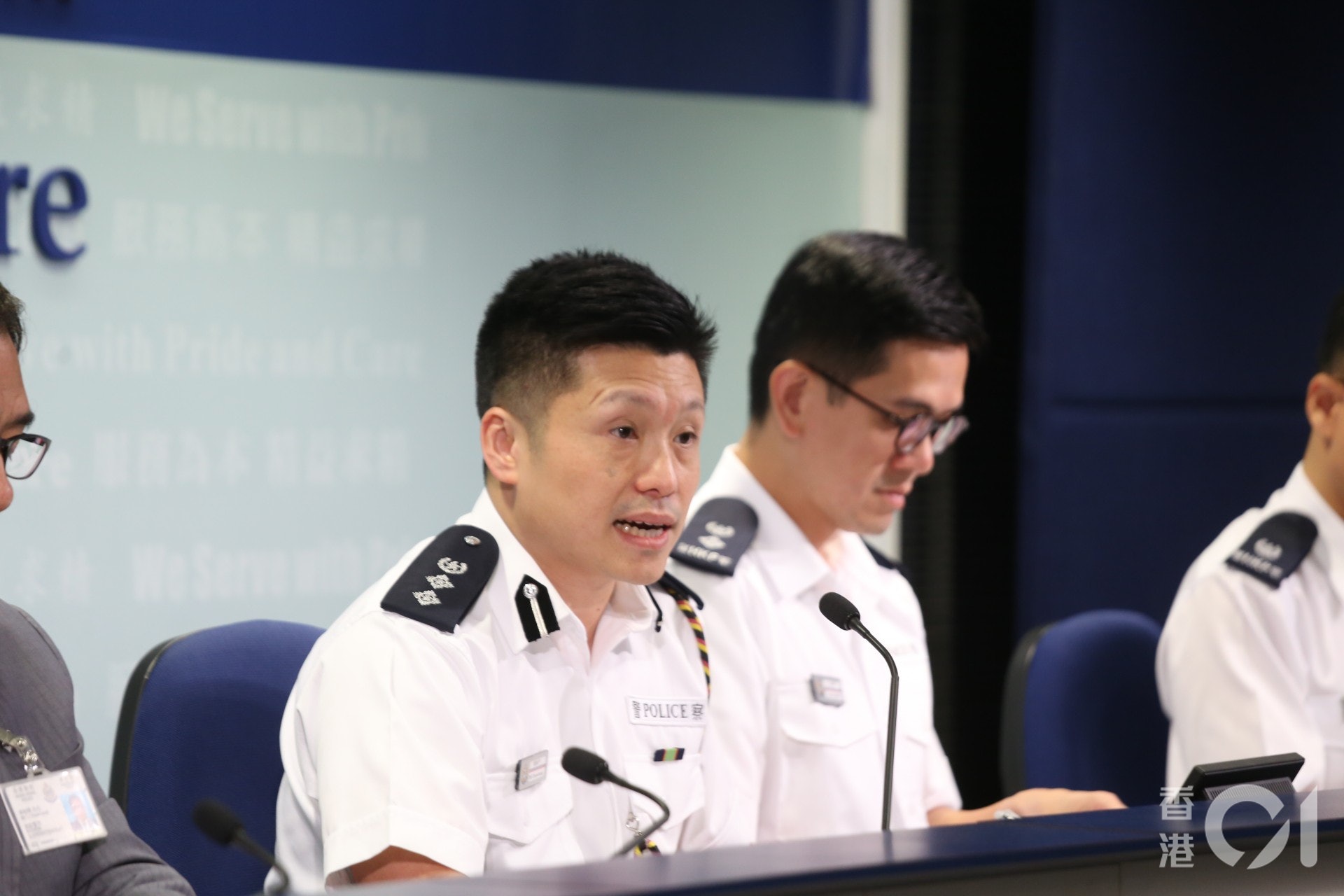 警察公共關係科總警司謝振中今日在警方記者會上表示在行動中暫停使用新屋嶺。(余睿菁攝)