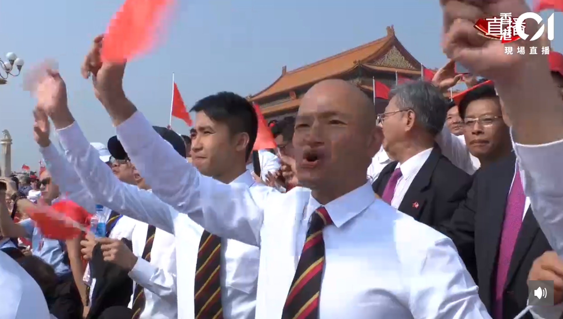 在內地被稱為「光頭警長」的劉澤基現身國慶大典現場。 在內地被稱為「光頭警長」的劉澤基現身國慶大典現場。