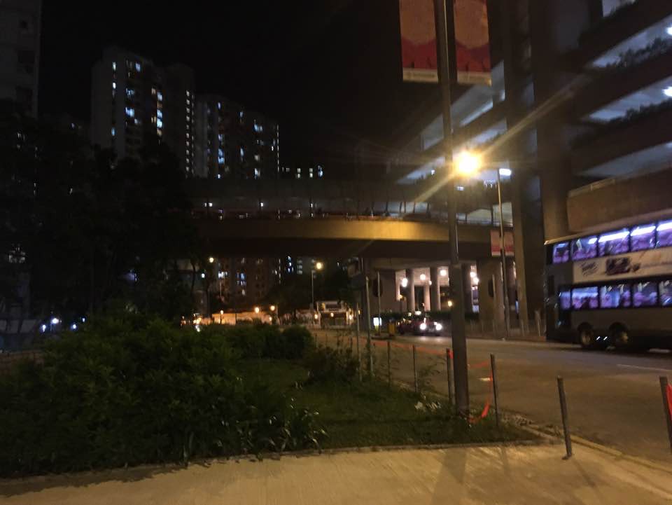 東頭村道與沙田坳道交界十字路口有約30名防暴在場戒備。(黃文軒攝)