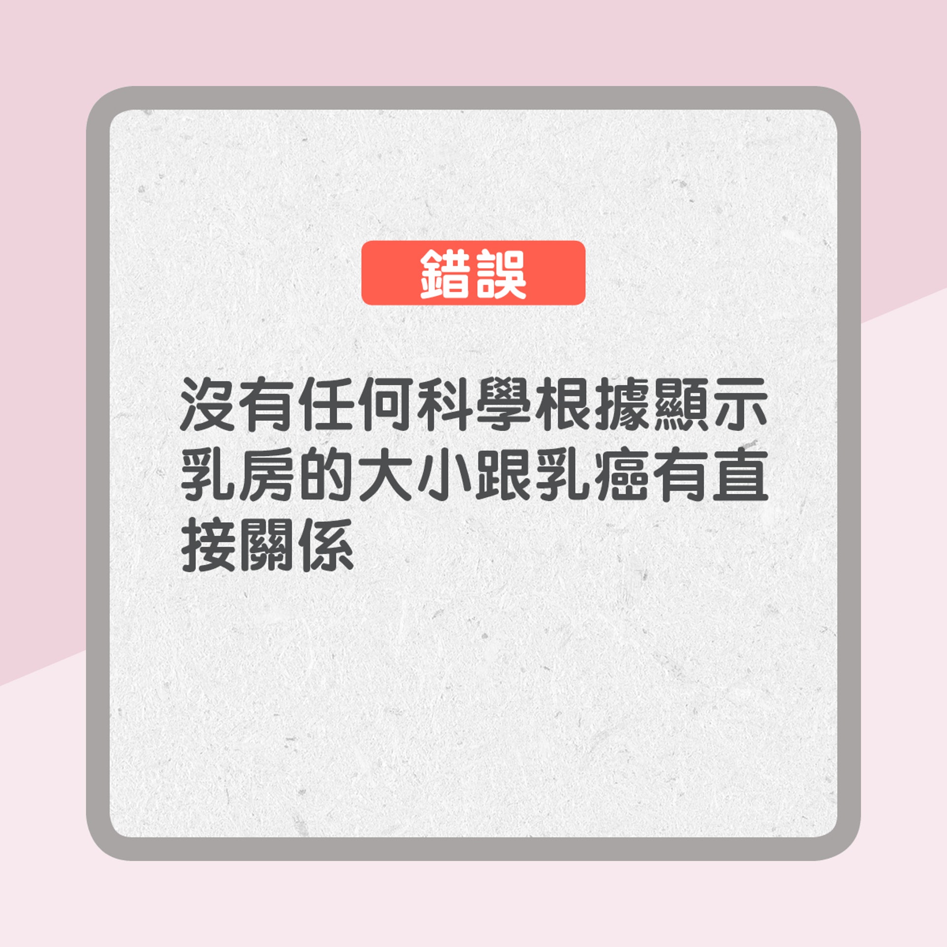 錯誤:沒有任何科學根據顯示乳房的大小跟乳癌有直接關係(01製圖) 錯誤:沒有任何科學根據顯示乳房的大小跟乳癌有直接關係(01製圖)