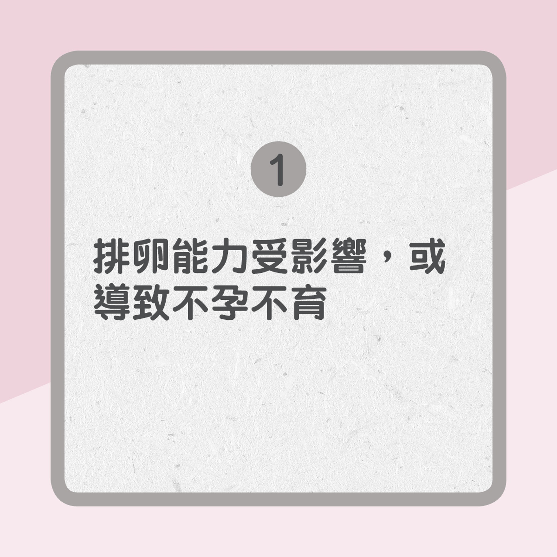 1. 排卵能力大受影響,或導致不孕不育(01製圖) 1. 排卵能力大受影響,或導致不孕不育(01製圖)