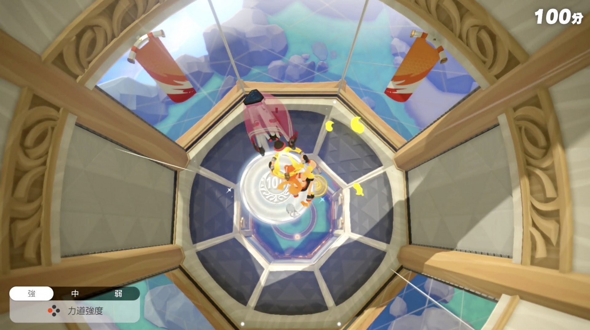 降落傘:舉高Ring con當作降落傘,跳下來收集coin(遊戲截圖) 降落傘:舉高Ring con當作降落傘,跳下來收集coin(遊戲截圖)