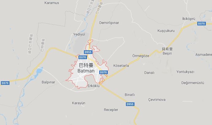 當然，按照中文音譯，這裡應該叫做「巴特曼」，位於土耳其的東南地區，擁有土耳其最大的油田。好玩的是，Batman市中還有一座Batman大學，有一條河也叫Batman……感覺像是進了蝙蝠窩。（ Google Maps截圖）