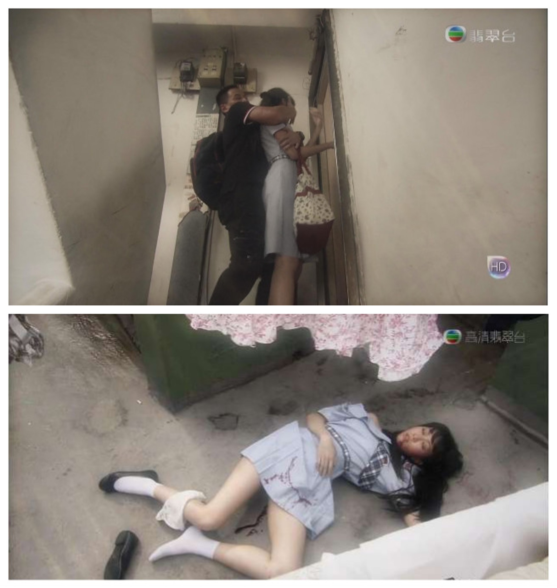 李家声在《仁心解码II》,侵犯学生妹石天欣,由于演技逼真,二人被封为强奸戏最佳拍档。(网上截图)