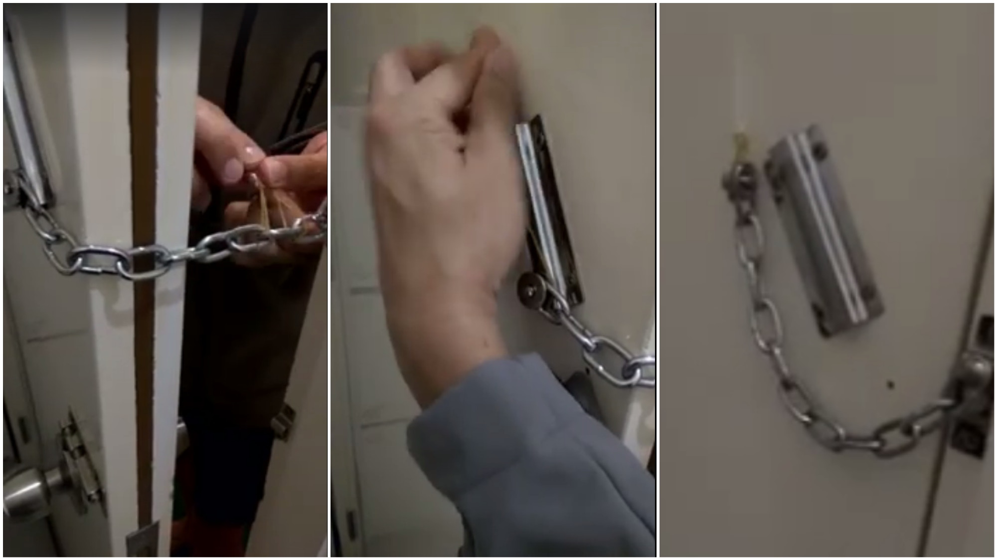 一條橡筋加膠紙一分鐘破解防盜門鏈？