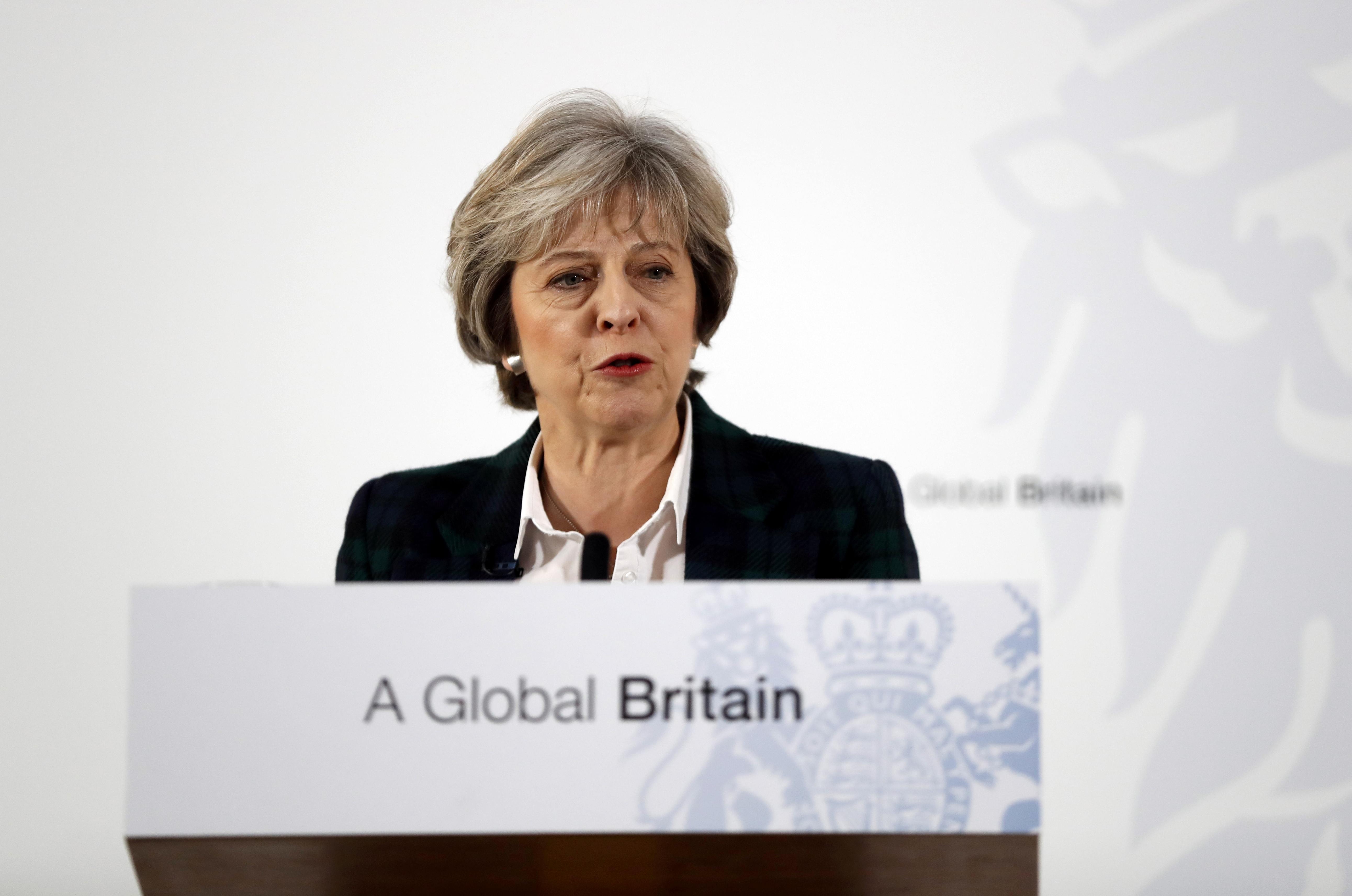 英國首相文翠珊發表脫歐演說。（路透社）