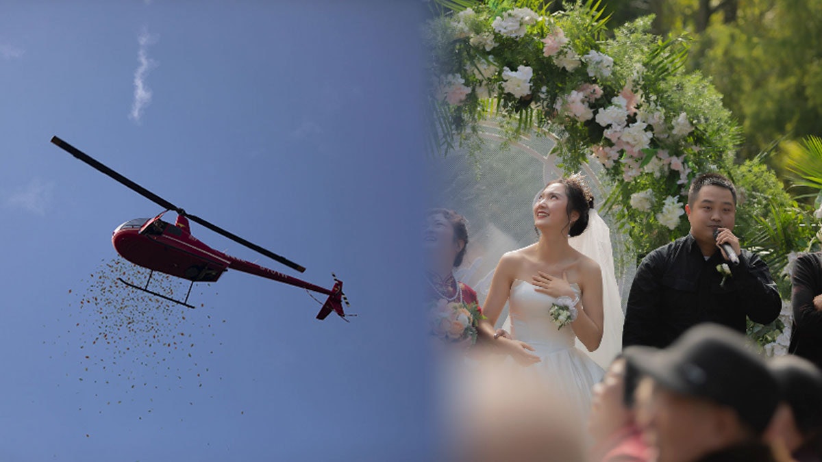 有錢就是任性?為搏老婆一笑 土豪新郎婚禮包直升機灑鮮花利市雨 有錢就是任性?為搏老婆一笑 土豪新郎婚禮包直升機灑鮮花利市雨
