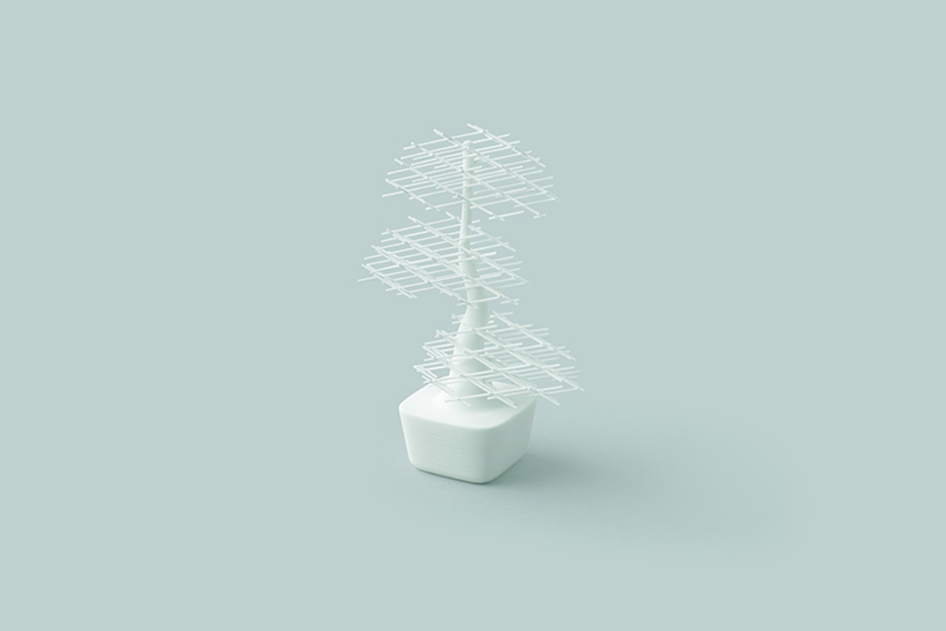 3D打印盆景以交叉編織的塑膠格網製成(Nendo)