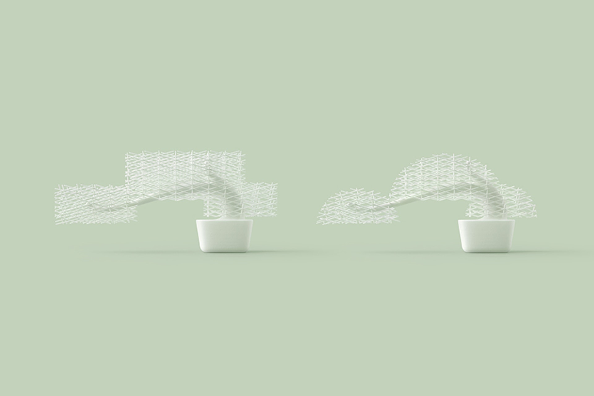 3D打印盆景以交叉編織的塑膠格網製成(Nendo)