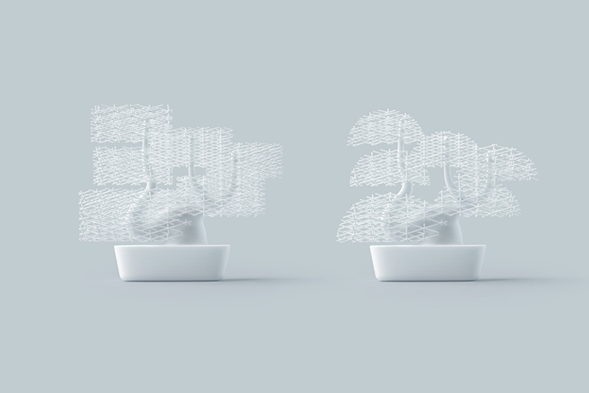 3D打印盆景以交叉編織的塑膠格網製成(Nendo)