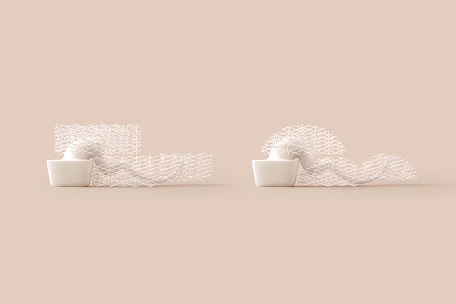 3D打印盆景以交叉編織的塑膠格網製成(Nendo)