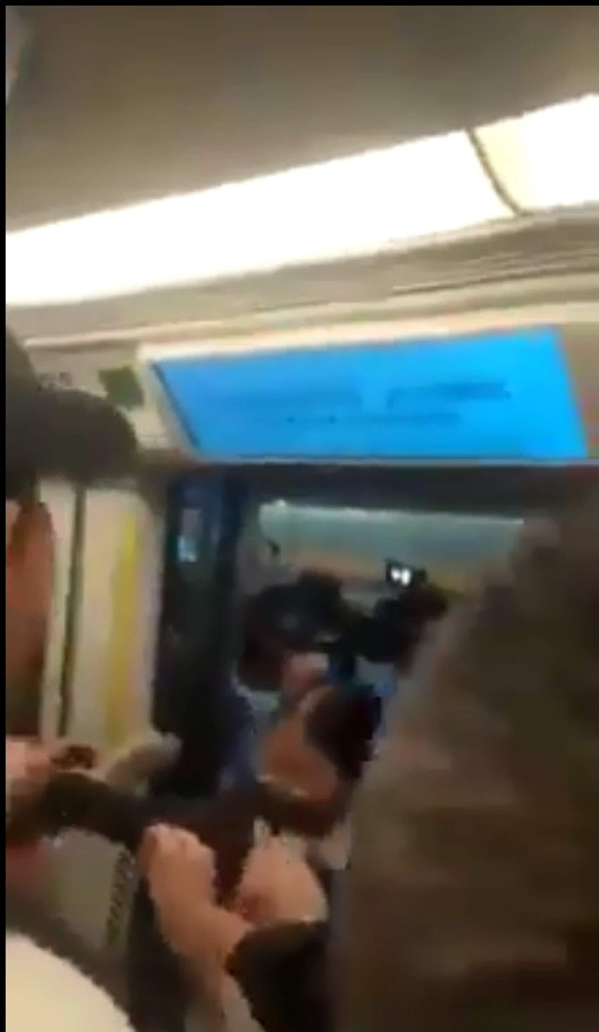 有人將「塞鐵」女學生拉入車廂。(網上片段截圖) 有人將「塞鐵」女學生拉入車廂。(網上片段截圖)