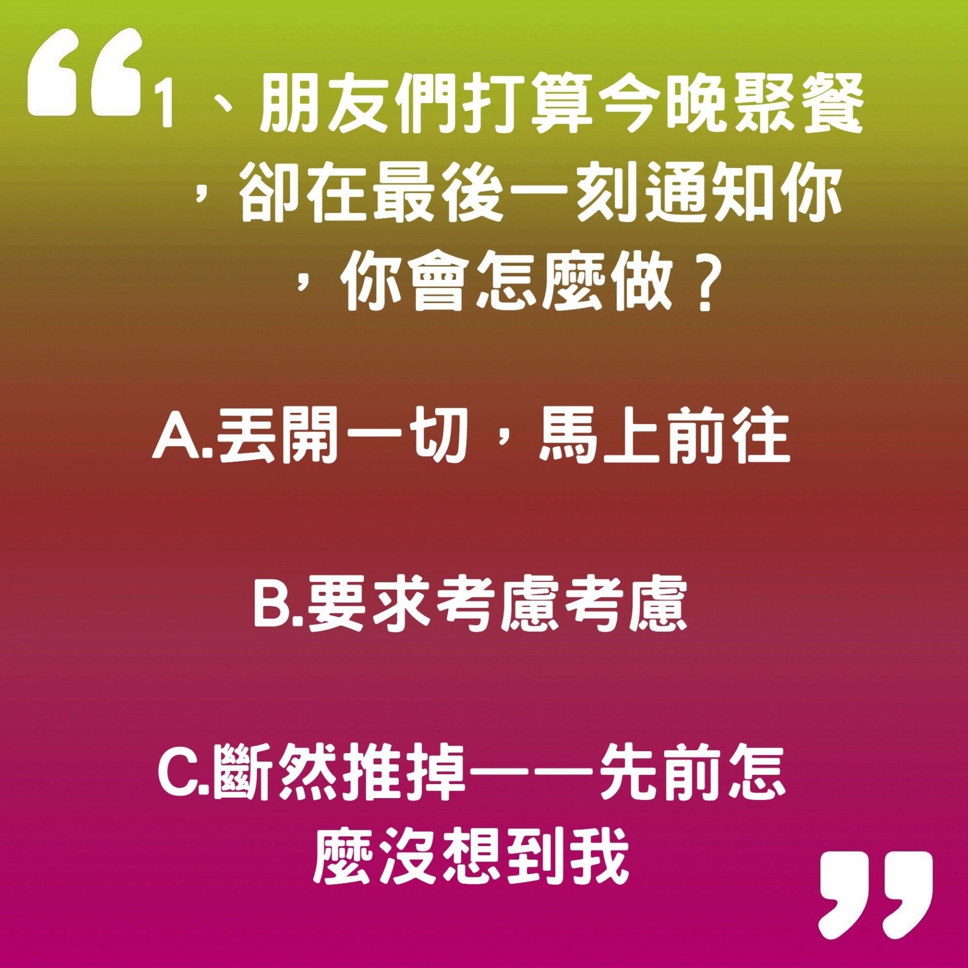 【心理測驗：你點解會變窮？】計分方式：A=3分，B=2分，C=1分（香港01製圖）