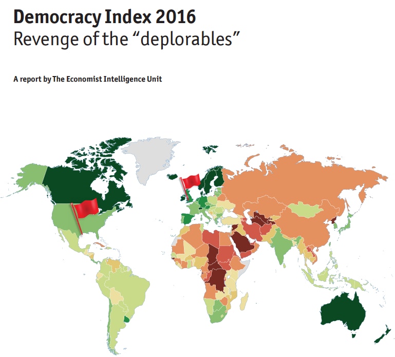 經濟學人：美國倒退為「部分民主」 香港民主排名跌至全球第70
