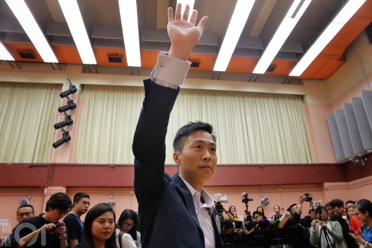 被視為黃之鋒「Plan B」的林浩波勝出海怡西選區。（李澤彤攝）