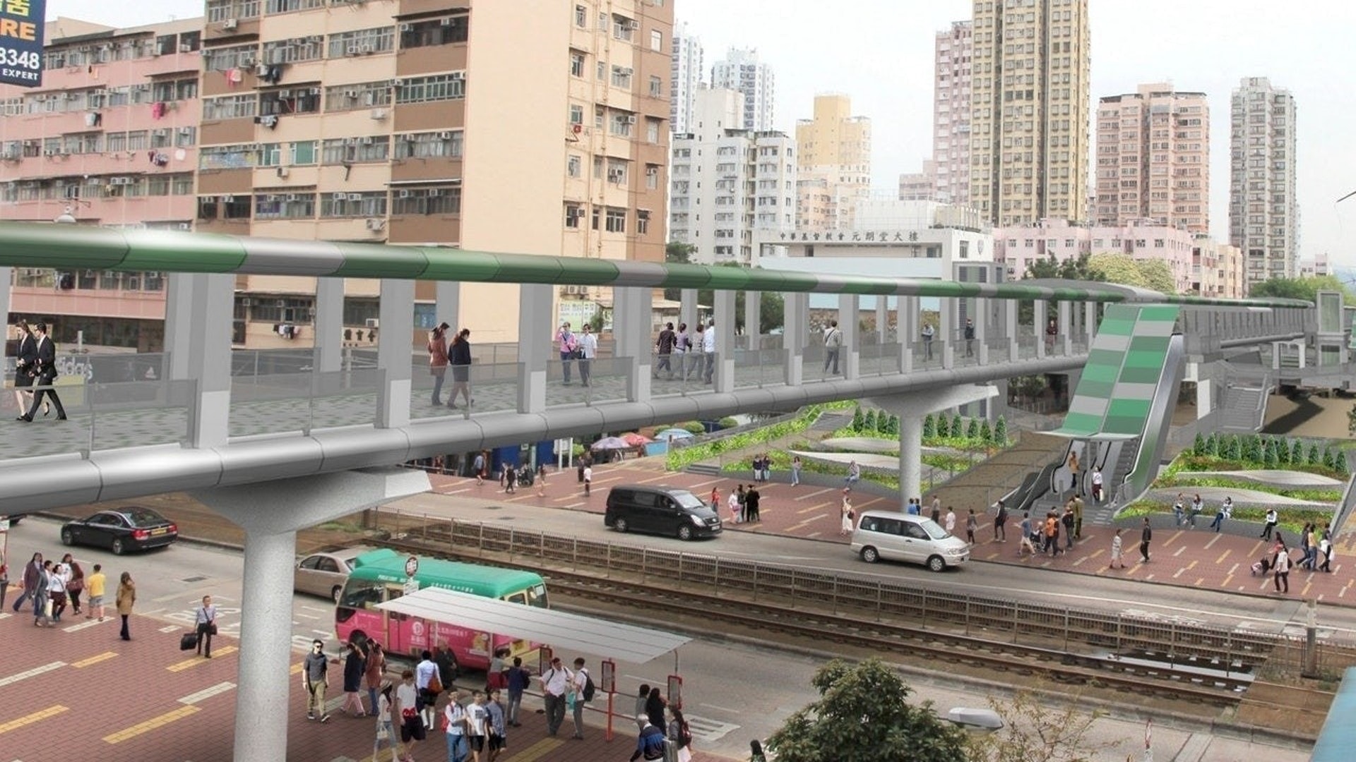 政府擬斥資17.85億元,於元朗興建一條長約540米的高架行人天橋。(資料圖片) 政府擬斥資17.85億元,於元朗興建一條長約540米的高架行人天橋。(資料圖片)