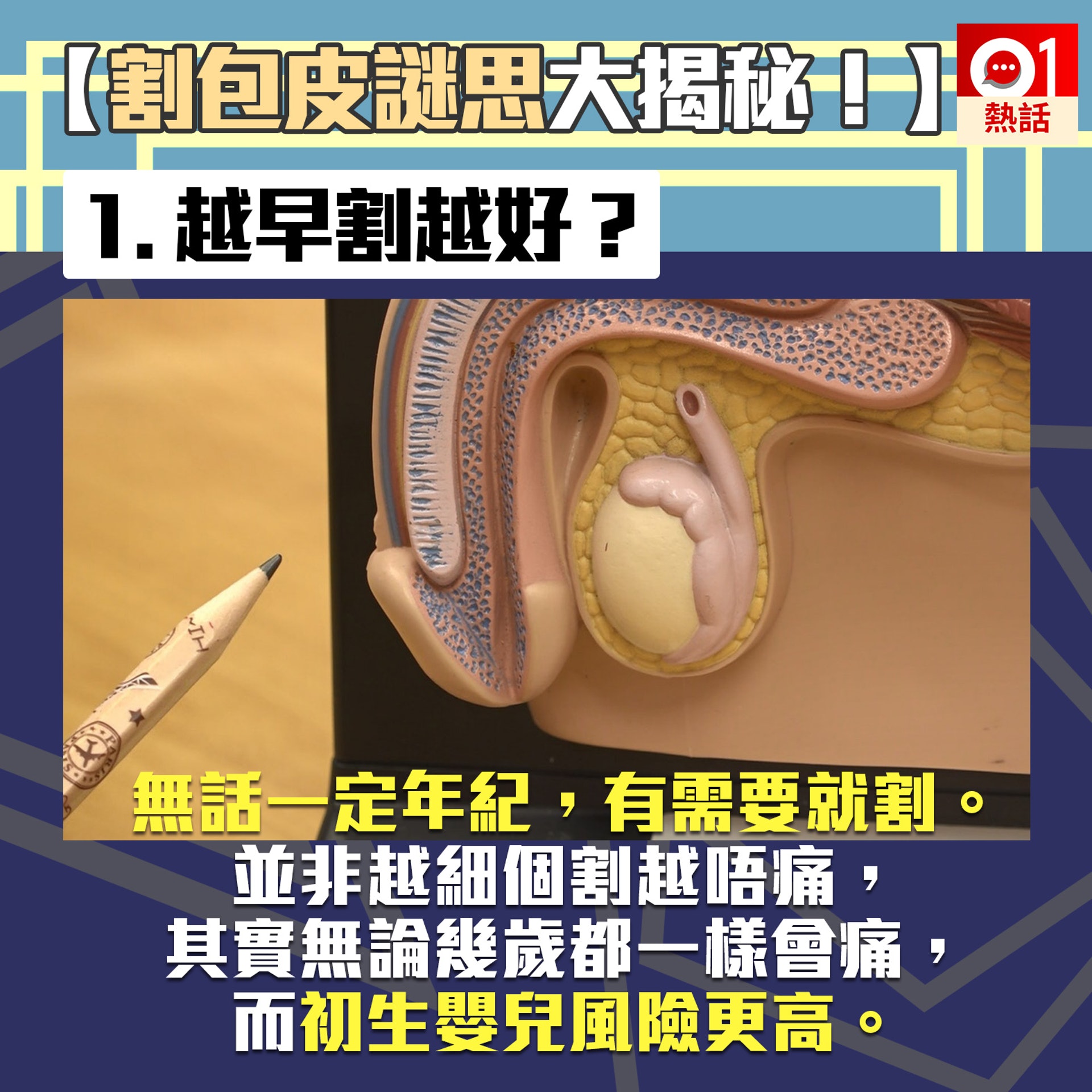 【割包皮謎思】泌尿科醫生陳龍威拆解割包皮疑問。(資料圖片,01製圖) 【割包皮謎思】泌尿科醫生陳龍威拆解割包皮疑問。(資料圖片,01製圖)