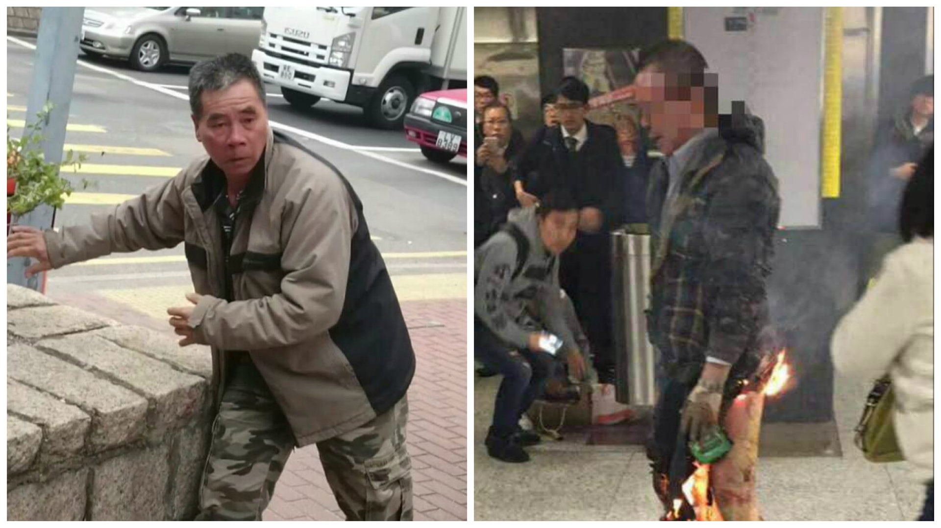 人獸交案被告鍾連輝(左圖:),曾一度被懷疑是港鐵縱火的男子(右圖),後證實二人並非同一人。 人獸交案被告鍾連輝(左圖:),曾一度被懷疑是港鐵縱火的男子(右圖),後證實二人並非同一人。