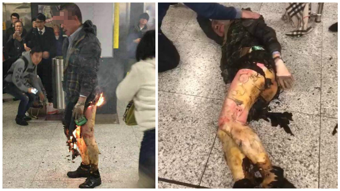 【港鐵烈火】一男子疑掟汽油彈 正被押解往醫院 反恐特勤隊到場 【港鐵烈火】一男子疑掟汽油彈 正被押解往醫院 反恐特勤隊到場