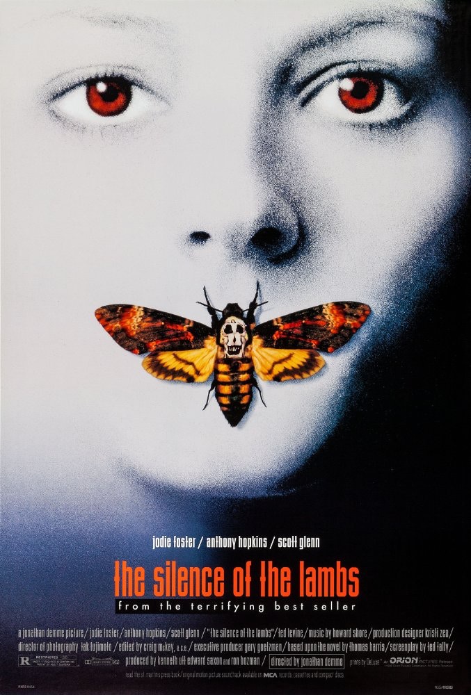 《The Silence of the Lambs》是電影史上奪得奧斯卡5大獎項的電影，包括最佳男女主角、最佳電影、最佳導演及最佳改編劇本。（《沉默的羔羊》海報）