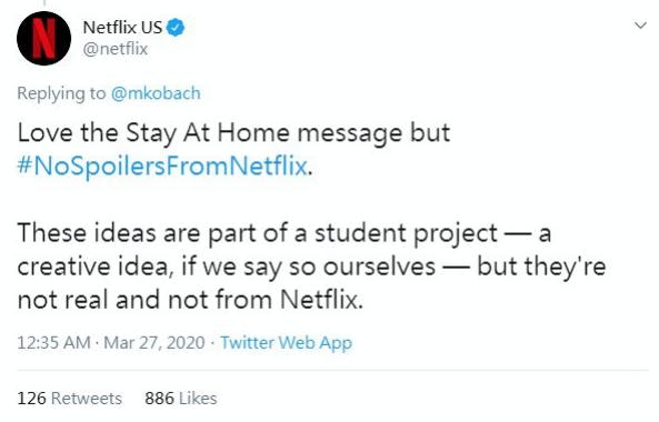 Netflix都在Twitter大讚這個劇透廣告。（Twitter圖片）