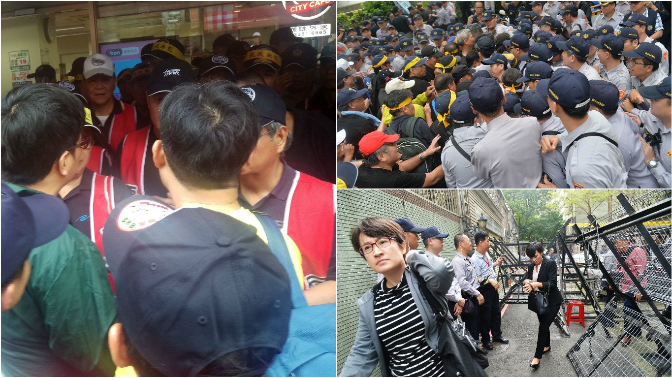 台灣反年金改革抗議:民眾包圍立法院阻立委進入 謾罵拉扯還潑水 台灣反年金改革抗議:民眾包圍立法院阻立委進入 謾罵拉扯還潑水