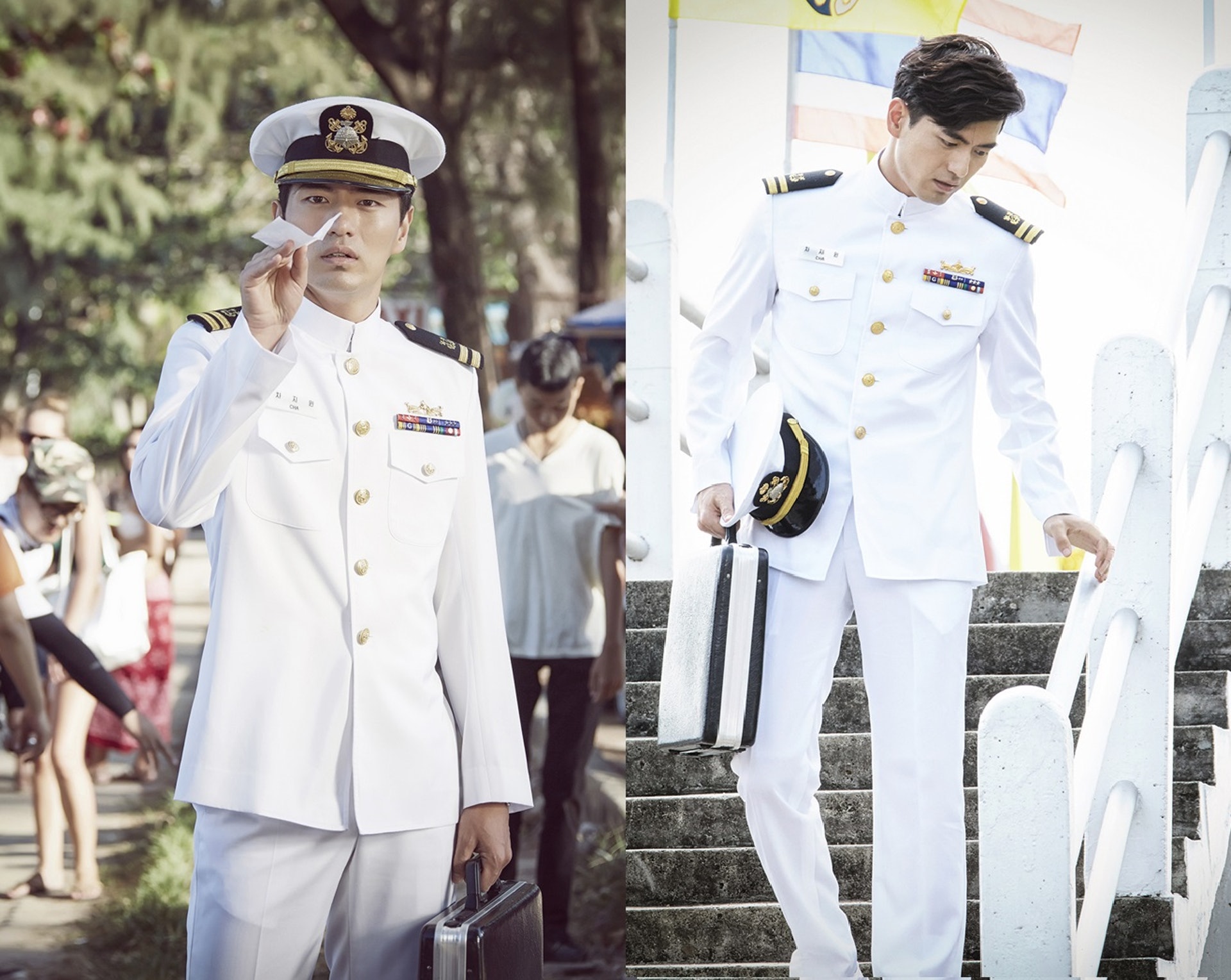 李鎮旭穿白色海軍制服,盡顯男人味。(網上圖片) 李鎮旭穿白色海軍制服,盡顯男人味。(網上圖片)