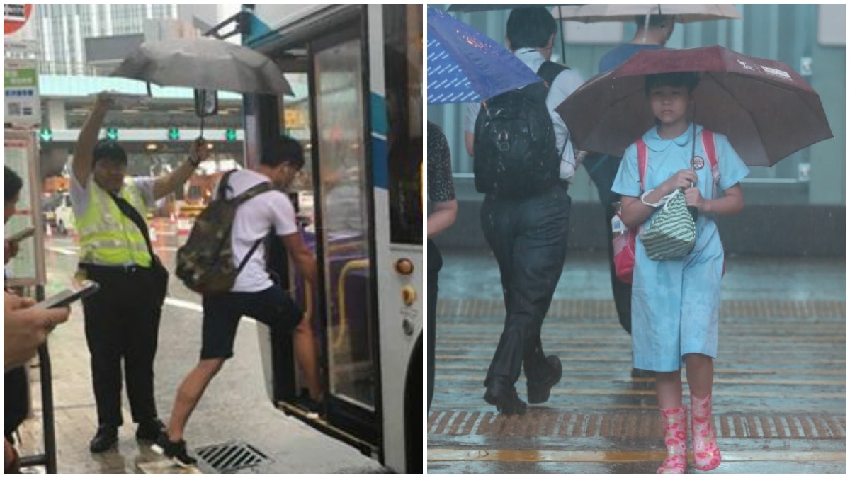 【首個黑雨】好心站長為乘客撐傘 城巴員工:唔忍心見市民淋雨 【首個黑雨】好心站長為乘客撐傘 城巴員工:唔忍心見市民淋雨