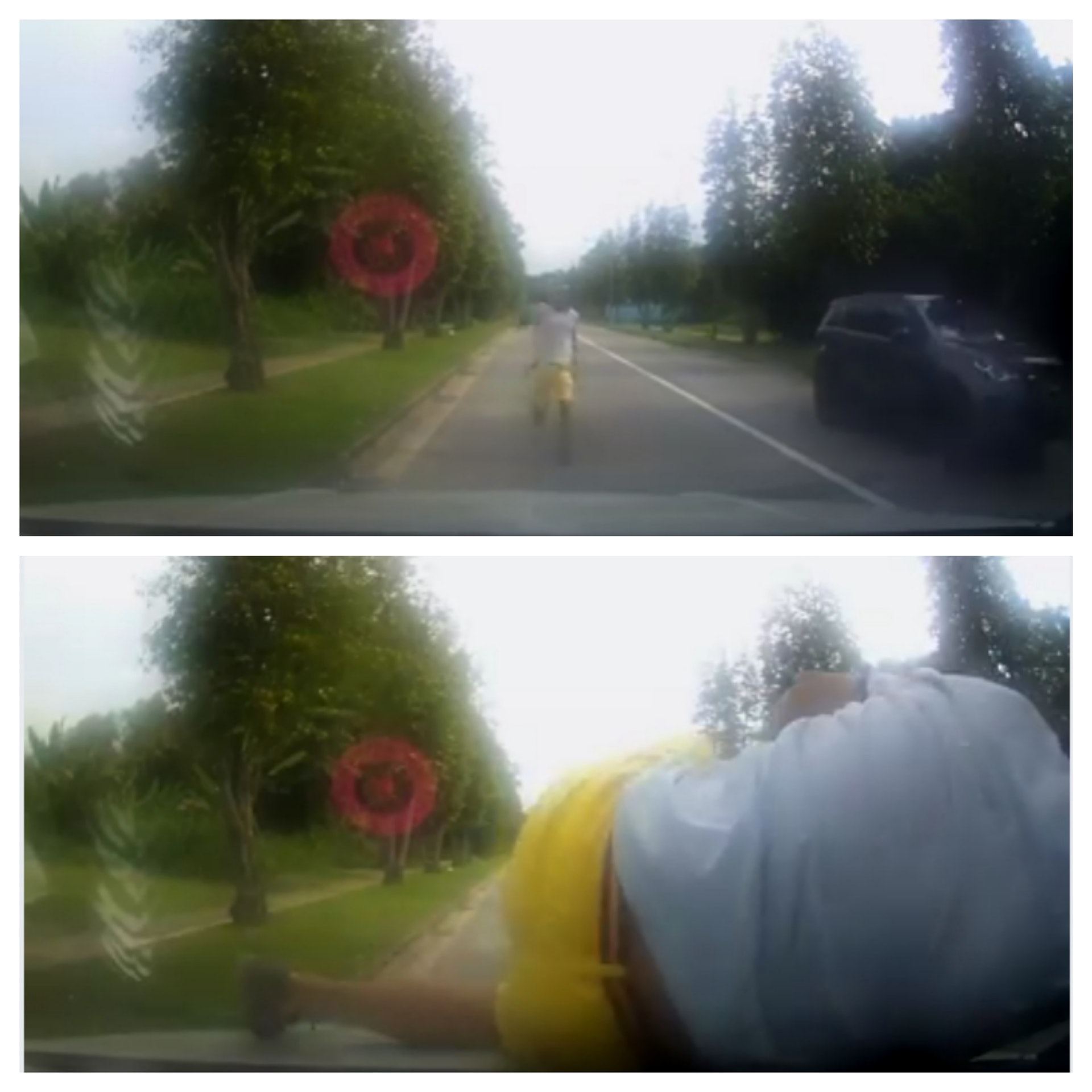 男子在馬路衝向汽車,並跳上其引擎蓋。(Terry Loo Peng Leong fb 影片) 男子在馬路衝向汽車,並跳上其引擎蓋。(Terry Loo Peng Leong fb 影片)