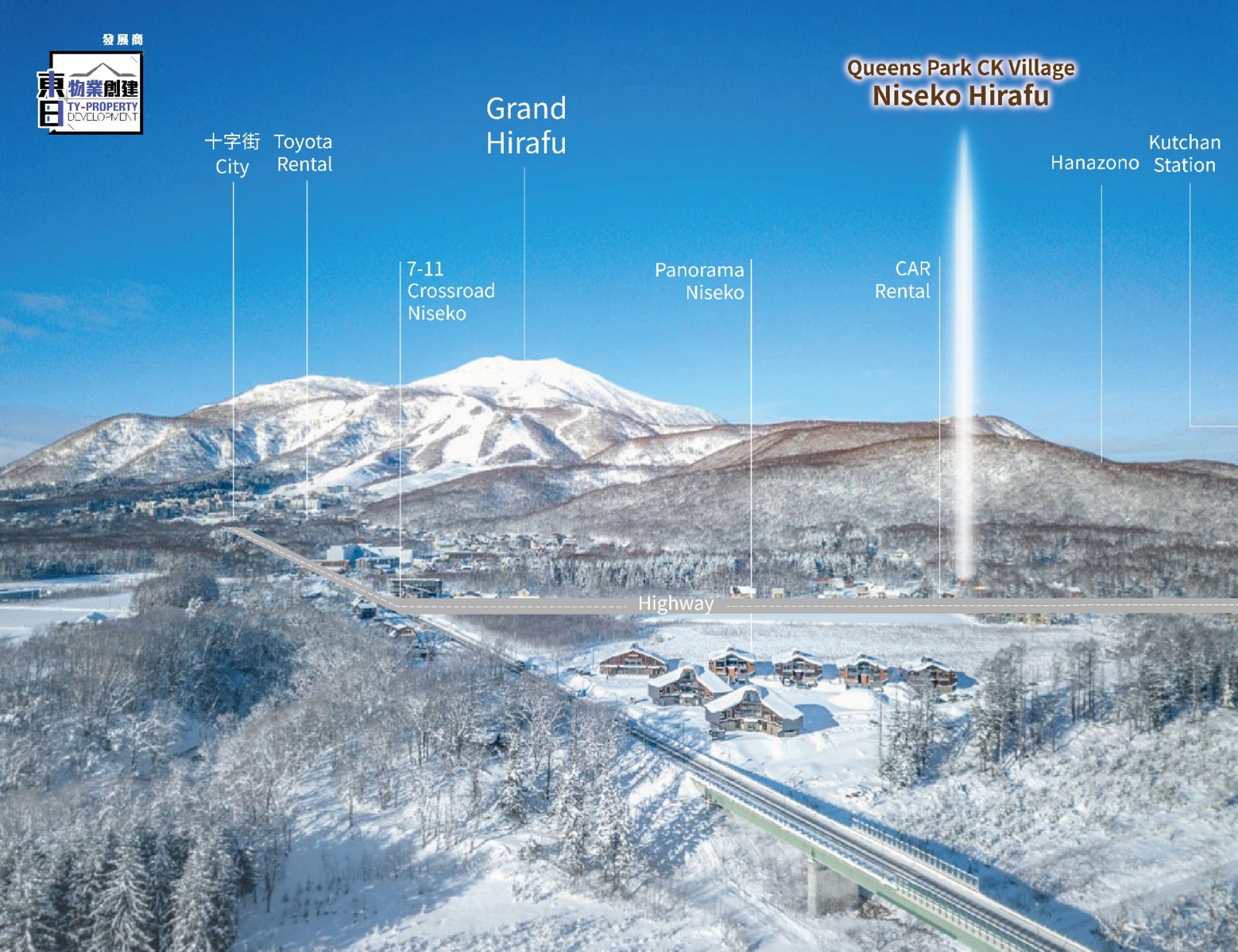 項目位置優越，距離Grand Hirafu滑雪場只4分鐘車程。