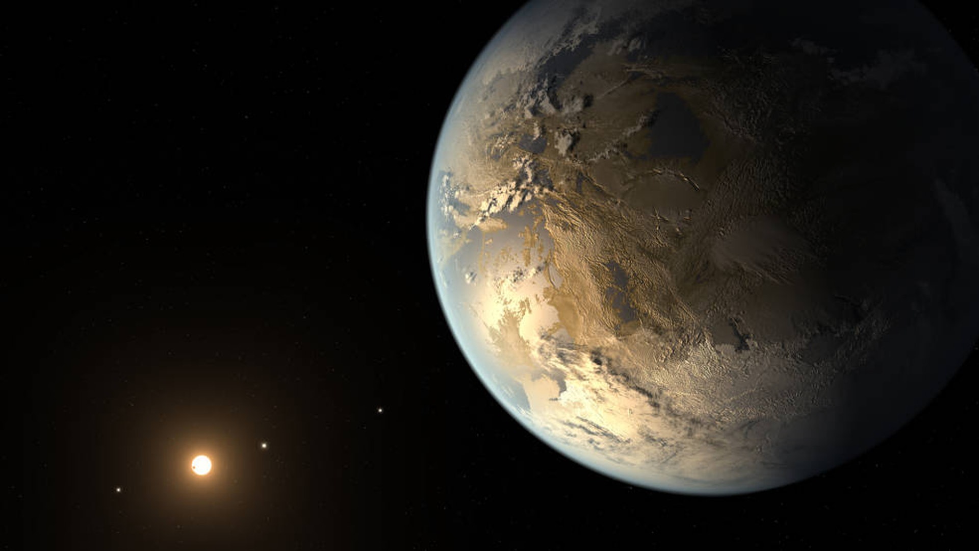 美國太空總署(NASA)近年積極透過開普勒太空望遠鏡,嘗試尋找「地球2.0」, 圖為畫家筆下的開普勒186-f。(美國太空總署)